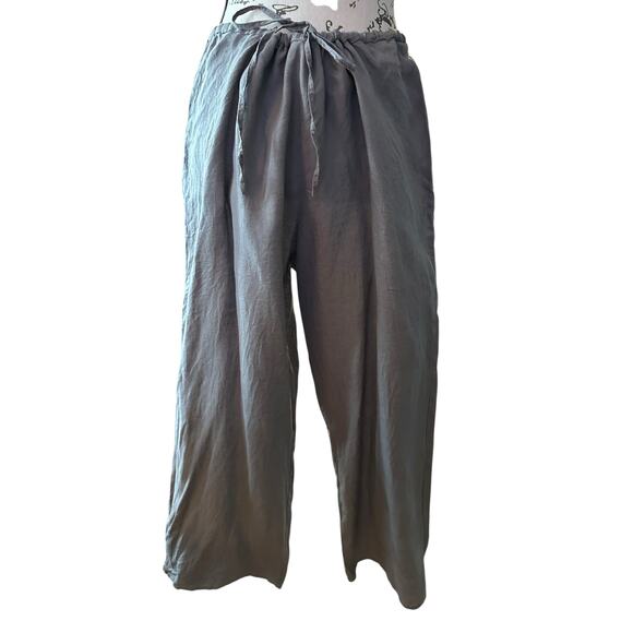 Eileen Fisher Gray Linen Wide Leg Cropped Pants Size M Lagenlook CoastalGrandma - Picture 1 of 3
